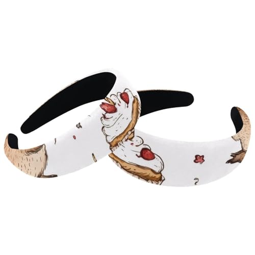 RODAILYCAY 2 Stück Cartoon Capybaras mit Kuchen Gepolsterte Dicke Stirnbänder Vintage Dicke Haarbänder Samt Wide Top Turban für Mädchen Frauen Männer von RODAILYCAY