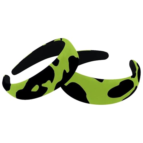 RODAILYCAY 2 Stück Grünes Leopardenmuster Gepolsterte Stirnbänder Mode Dicke Breite Haarband Reifen Stirnbänder für Frauen Mädchen Samt Haarreifen Haarschmuck von RODAILYCAY