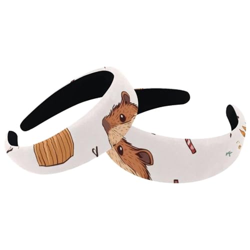 RODAILYCAY 2 Stück Lustige Cartoon Capybaras mit Kuchen Gepolsterte Stirnbänder Mode Dicke Breite Haarband Reifen Stirnbänder für Frauen Mädchen Samt Haarreifen Haarschmuck von RODAILYCAY