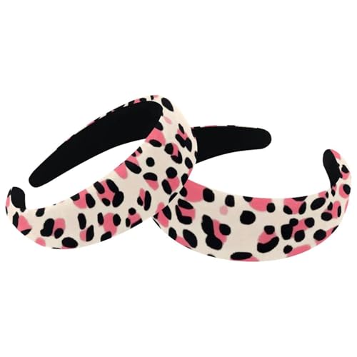 RODAILYCAY 2 Stück Rosa Leopard Vintage Dicke Haarbänder Gepolsterte Dicke Stirnbänder Samt Breite Top Turban für Mädchen Frauen Männer von RODAILYCAY