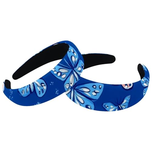 RODAILYCAY 2 Stück Schmetterling Nahtloses Muster Gepolstert Dicke Stirnbänder Vintage Dicke Haarbänder Samt Breite Top Turban für Mädchen Frauen Männer von RODAILYCAY