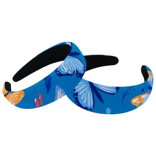 RODAILYCAY 2 Stück Schmetterling Nahtloses Muster Vintage Dicke Haarbänder Gepolstert Dicke Stirnbänder Samt Breite Oberseite Turban für Mädchen Frauen Männer von RODAILYCAY