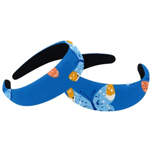 RODAILYCAY 2 Stück Schmetterlinge Nahtloses Muster Gepolstert Dicke Stirnbänder Vintage Dicke Haarbänder Samt Breite Oberseite Turban für Mädchen Frauen Männer von RODAILYCAY