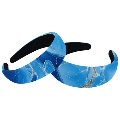RODAILYCAY 2 Stück Stirnbänder mit blauem Marmor-Texturmuster, Samt, dick gepolstert, rutschfest, breite Haarbänder für Damen und Mädchen von RODAILYCAY