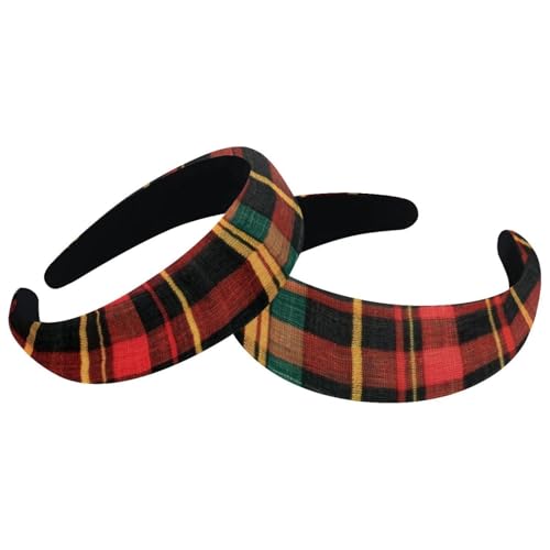 RODAILYCAY 2 Stück Weihnachten Tartan Plaid Muster Gepolsterte Dicke Stirnbänder Vintage Dicke Haarbänder Samt Breite Oberseite Turban für Mädchen Frauen Männer von RODAILYCAY