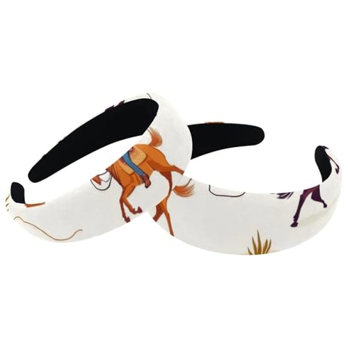 RODAILYCAY 2 Stück Wilder Westen Cowboys Männer Muster Breite Stirnbänder Reifen für Haar Gepolstert Dicke Frauen Stirnbänder Elastisch Niedlich Stirnband Kopf Wrap Breite Top Turban Haarbänder von RODAILYCAY