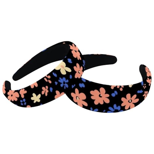 RODAILYCAY 2 Stück bunte Blumenmuster-Damen-Stirnbänder, breite Haarbänder, Vintage-Stil, dicke Haarbänder, Samt, gepolsterte Stirnbänder für Mädchen von RODAILYCAY