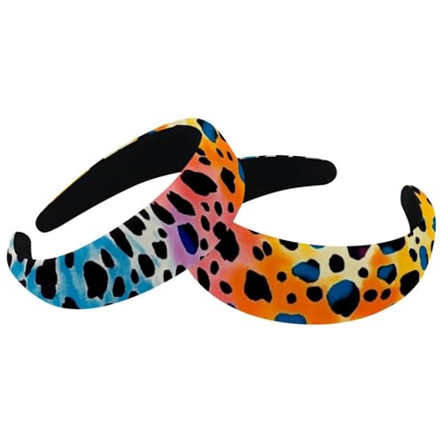 RODAILYCAY 2 Stück bunte Leopardenmuster gepolsterte dicke Stirnbänder Vintage dicke Haarbänder Samt breite Oberseite Turban für Mädchen Damen Herren von RODAILYCAY