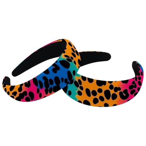 RODAILYCAY 2 Stück bunte gepolsterte Stirnbänder mit Leopardenmuster, modisch, dick, breit, Haarbänder für Damen und Mädchen, Samt-Haarreifen, Haar-Accessoires von RODAILYCAY