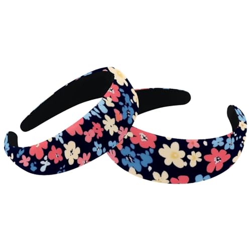 RODAILYCAY 2 Stück gepolsterte dicke Haarbänder Vintage dicke Haarbänder Ditsy Blumenmuster nahtloses Muster Samt breite Oberseite Turban für Mädchen Damen Herren von RODAILYCAY
