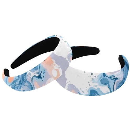 RODAILYCAY 2 Stück gepolsterte dicke Stirnbänder Vintage Dicke Haarbänder Marmorstruktur Nahtloses Muster Samt Breite Oberseite Turban für Mädchen Frauen Männer von RODAILYCAY