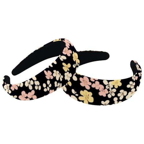 RODAILYCAY 2 Stück gepolsterte dicke Stirnbänder buntes Blumenmuster Vintage dicke Haarbänder Samt breite Oberseite Turban für Mädchen Damen Herren von RODAILYCAY