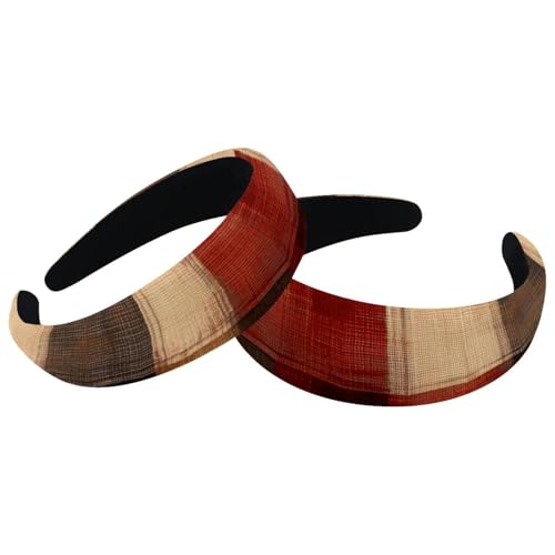 RODAILYCAY 2 Stück klassische Karomuster gepolsterte dicke Stirnbänder Vintage dicke Haarbänder Samt breite Oberseite Turban für Mädchen Damen Herren von RODAILYCAY