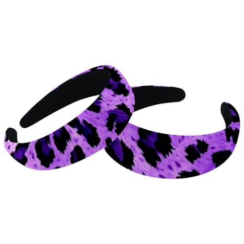 RODAILYCAY 2 Stück lila Leopard gepolsterte dicke Stirnbänder Vintage Haarbänder Samt breite Oberseite Turban für Mädchen Frauen Männer von RODAILYCAY