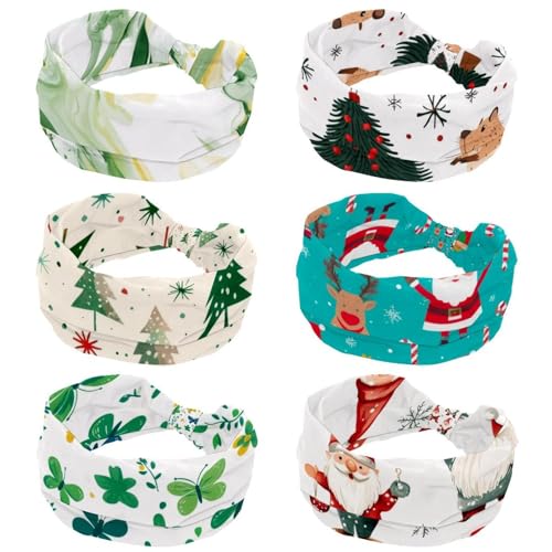 RODAILYCAY 6 Stück Frauen Stirnbänder Twist Knotenhaarband Breites Haar Wrap Anti-Rutsch Haarband Capybara mit Weihnachtsbäumen Weich Dehnbar Turban Stirnbänder für Mädchen von RODAILYCAY