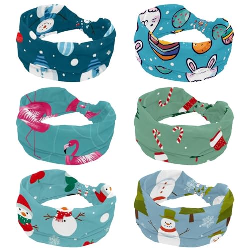 RODAILYCAY 6 Stück Frauen Stirnbänder Twist Knotenhaarband Breites Haar Wrap Anti-Rutsch Haarband Frohe Ostern Eier Blauer Hintergrund Weich Dehnbar Turban Stirnbänder für Mädchen von RODAILYCAY