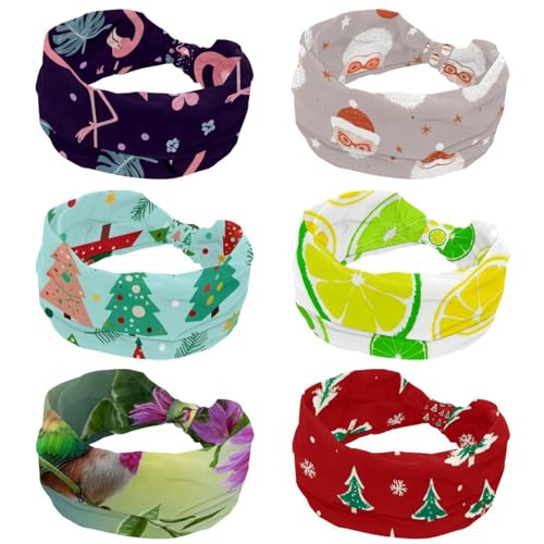RODAILYCAY 6 Stück Frauen Stirnbänder Weihnachten Santa Claus Breit Hair Wrap Twist Knoten Haarband Rutschfestes Haarband Weich Dehnbar Turban Stirnbänder für Mädchen von RODAILYCAY
