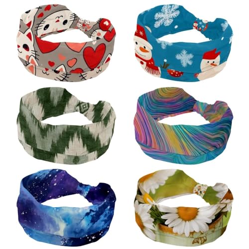 RODAILYCAY 6 Stück Frohe Weihnachten Schneemann Glocke Blau Frauen Stirnbänder Rutschfestes Haarband Breites Haar Wrap Twist Knoten Haarband Weich Dehnbar Turban Stirnbänder für Mädchen von RODAILYCAY