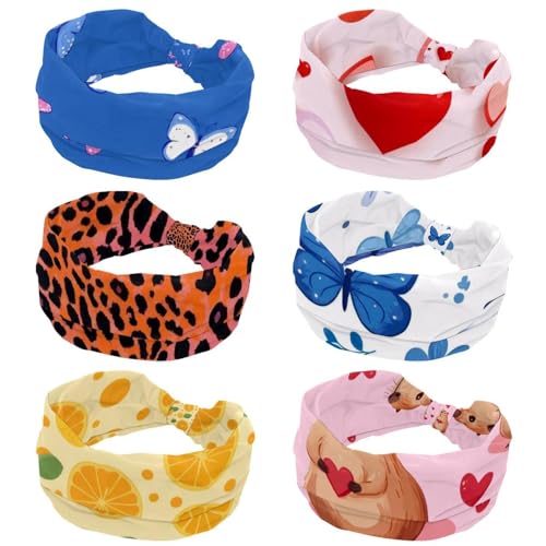 RODAILYCAY 6 Stück Liebesherz-Haarbänder für Frauen, Stretch, breite Stirnbänder, modische Turban-Stirnbänder, Yoga-Workout-Schweißband, Kopfwickel, Haar-Zubehör von RODAILYCAY