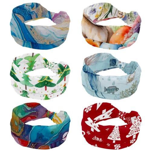 RODAILYCAY 6 Stück Stirnbänder für Damen, elastische Schweiß-Sport-Haarbänder, Aquarell-Oster-Hasen-Ei-Blume, rutschfest, weich, breite Stirnbänder für Yoga, Workout von RODAILYCAY