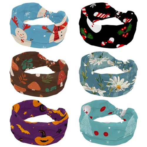 RODAILYCAY 6 Stück elastisches Haarband, Stirnbänder für Frauen und Mädchen, Weihnachts-Schneemann-Stange, rutschfestes breites Stirnband, verdrehter Kopfwickel, Haar-Zubehör von RODAILYCAY