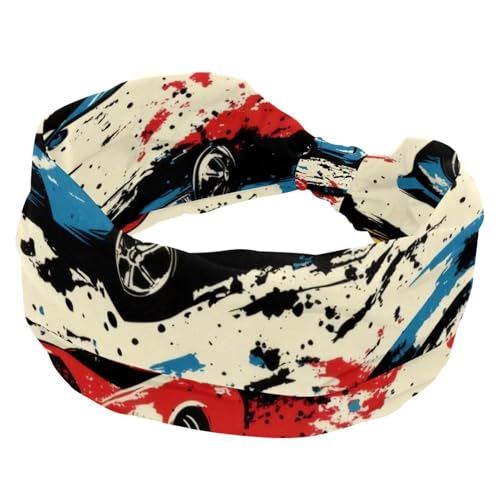 RODAILYCAY Abstraktes Sportwagen-Motiv, Grunge-Hintergrund, dehnbare Stirnbänder für Frauen, Turban-Haarband, für Yoga, Workout, Sport, breites Haarband für Mädchen und Damen von RODAILYCAY