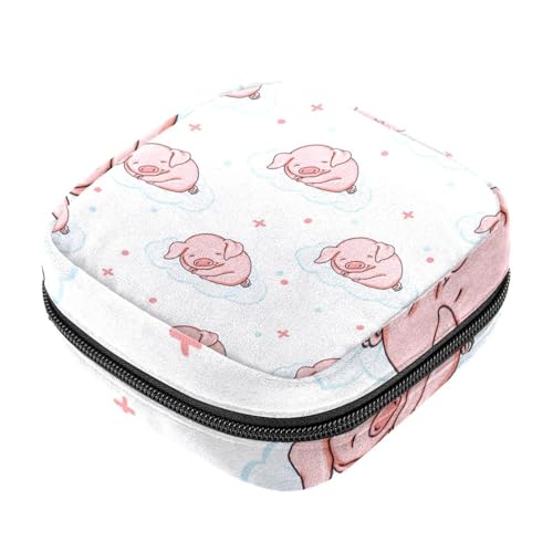 RODAILYCAY Aufbewahrungstasche für Sanitär, Stilleinlagen-Halter, Reißverschluss, Menstruationstaschen, ruhendes kleines rosa Schwein, Wolke, Sterne, weibliche Menstruationspads, Tampon-Organizer von RODAILYCAY