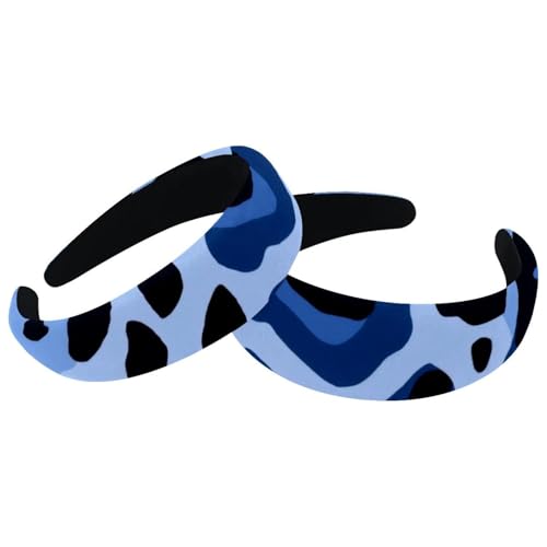 RODAILYCAY Blauer Leopard Gepolstert Dicke Stirnbänder Vintage Dicke Haarbänder Samt Breite Oberseite Turban für Mädchen Frauen Männer 2 Stück von RODAILYCAY