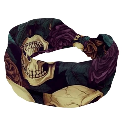 RODAILYCAY Breite Stirnbänder für Damen, Skelett-Schädel, elastisches Workout-Haarband, weiches Sport-Turban-Stirnband, Headwrap für Yoga, Fitnessstudio, Fitness von RODAILYCAY