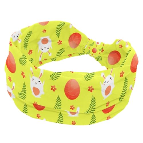 RODAILYCAY Breites Stirnband, elastisches Haarband, Kopfbedeckung, Twist-Kopf, Turban-Stirnband, Frohe Ostern, Eierhase, Haarschmuck für Frauen von RODAILYCAY