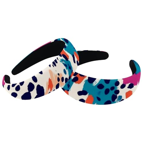 RODAILYCAY Bunte Leoparden-Stirnbänder, modisch, dick, breit, Samt-Haarreifen, Stirnbänder für Damen und Mädchen, Haar-Accessoires, 2 Stück von RODAILYCAY