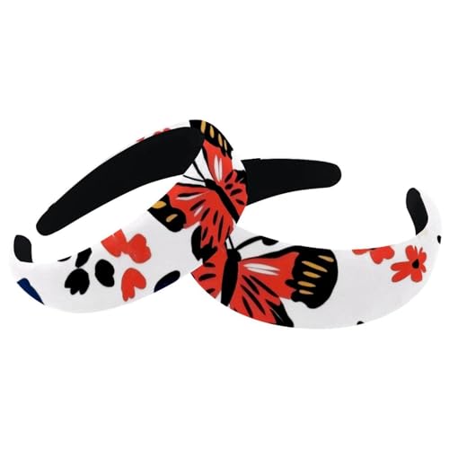 RODAILYCAY Bunte Schmetterlinge mit Blume, gepolsterte Stirnbänder, modisch, dick, breit, Haarbänder für Damen und Mädchen, Samt-Haarreifen, Haarschmuck, 2er-Set von RODAILYCAY