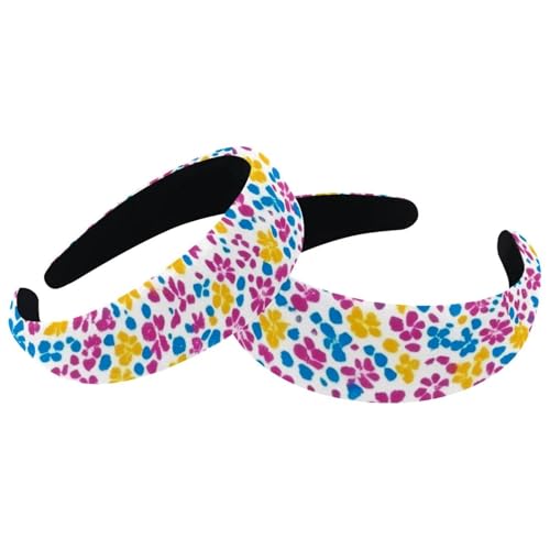 RODAILYCAY Bunte gepolsterte Stirnbänder mit Blumenmuster, modisch, dick, breit, Samt-Haarreifen, Stirnbänder für Damen und Mädchen, Haar-Accessoires, 2 Stück von RODAILYCAY