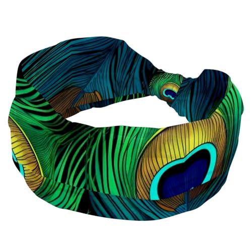 RODAILYCAY Damen-Stirnbänder, Pfauenfeder-Workout-Haarbänder, rutschfeste Stirnbänder, feuchtigkeitsableitendes Sport-Haarband, modisches Haarband von RODAILYCAY