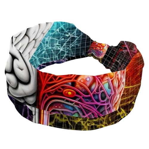 RODAILYCAY Damen-Stirnbänder, weiches Haar-Accessoire, künstlerisches Gehirn, elastisch, breit, schweißableitende Haarbänder für Workout, Yaga, Laufen, Wandern, Übung von RODAILYCAY