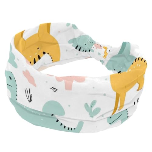 RODAILYCAY Dehnbare breite Haarbänder, Stirnbänder für Frauen, Cartoon-Dinosaurier-Mode, Turban-Stirnbänder, rutschfest, für Workout, Sport von RODAILYCAY
