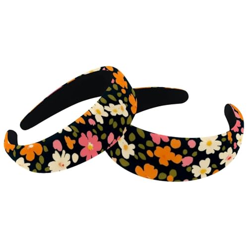 RODAILYCAY Ditsy gepolsterte Stirnbänder, nahtloses Blumenmuster, modisch, dick, breit, Samt-Haarreifen, Stirnbänder für Frauen und Mädchen, Haar-Accessoires, 2 Packungen von RODAILYCAY