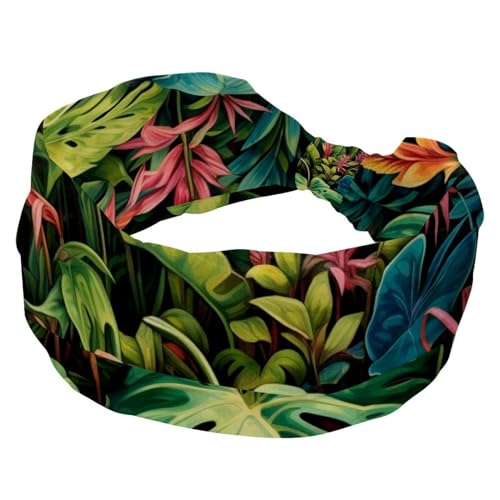 RODAILYCAY Elastische Stirnbänder für Damen, tropische Pflanzen, Schweiß-Sport-Haarbänder, rutschfest, weich, breite Stirnbänder für Yoga, Workout von RODAILYCAY