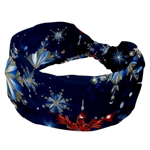 RODAILYCAY Frohe Weihnachten Schneeflocke Damen Stirnbänder Twisted Cross Haarband Weiche Schweißhaarbänder Elastisch Breites Stirnband Mode Haarschmuck von RODAILYCAY