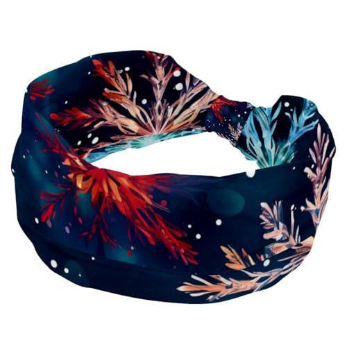RODAILYCAY Frohe Weihnachten Schneeflocke Stirnband für Mädchen Frauen Kreuz Twist Breites Haarband Weich Turban Stirnband Elastisch Yoga Workout Kopfschmuck von RODAILYCAY