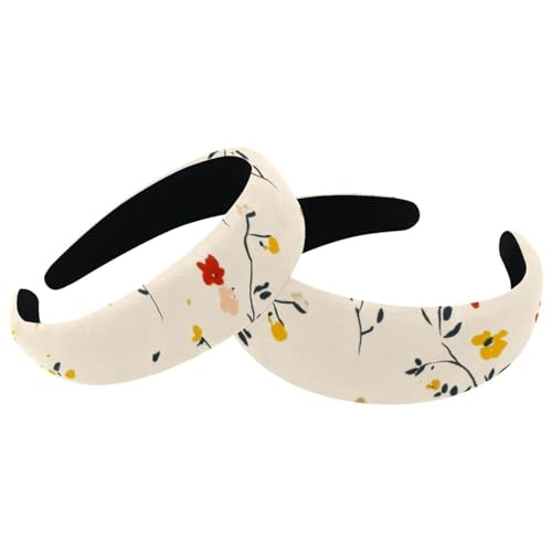 RODAILYCAY Gepolsterte Stirnbänder, buntes Blumenmuster, modisch, dick, breit, Samt-Haarreifen, Stirnbänder für Damen und Mädchen, Haar-Accessoires, 2 Stück von RODAILYCAY