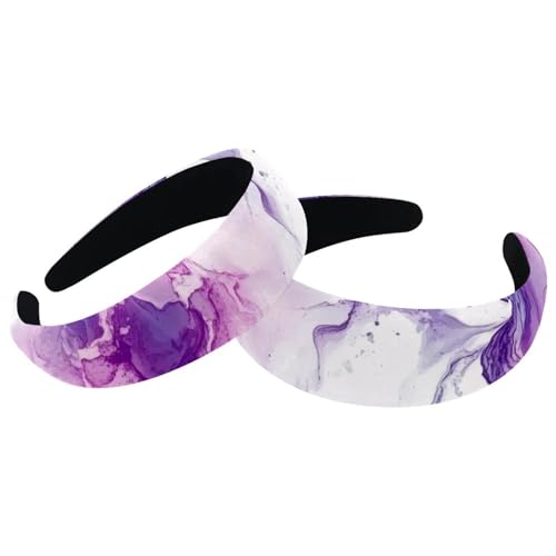 RODAILYCAY Gepolsterte Stirnbänder, modisch, dick, breit, abstraktes Marmor-Texturmuster, Stirnbänder für Damen und Mädchen, Samt-Haarreifen, Haar-Accessoires, 2 Stück von RODAILYCAY