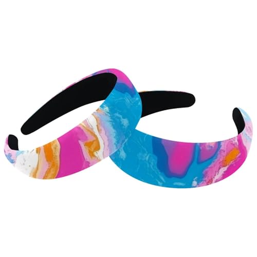 RODAILYCAY Gepolsterte Stirnbänder, modisch, dick, breit, buntes Marmor-Texturmuster, Stirnbänder für Damen und Mädchen, Samt-Haarreifen, Haar-Accessoires, 2 Packungen von RODAILYCAY