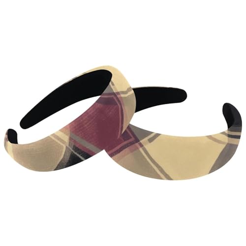 RODAILYCAY Gepolsterte Stirnbänder, modisch, dick, breit, kariert, für Damen und Mädchen, Samt-Haarreifen, Haarschmuck, 2 Stück von RODAILYCAY