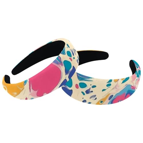 RODAILYCAY Gepolsterte Stirnbänder, modische dicke breite Haarbänder, bunte Marmor-Textur-Muster, Stirnbänder für Frauen und Mädchen, Samt-Haarreifen, Haar-Accessoires, 2er-Set von RODAILYCAY