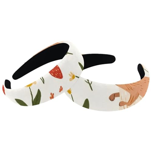 RODAILYCAY Gepolsterte Stirnbänder, niedliches Capybara mit Blumenerdbeere, modisch, dick, breit, Samt-Haarreifen, Stirnbänder für Damen und Mädchen, Haar-Accessoires, 2 Stück von RODAILYCAY
