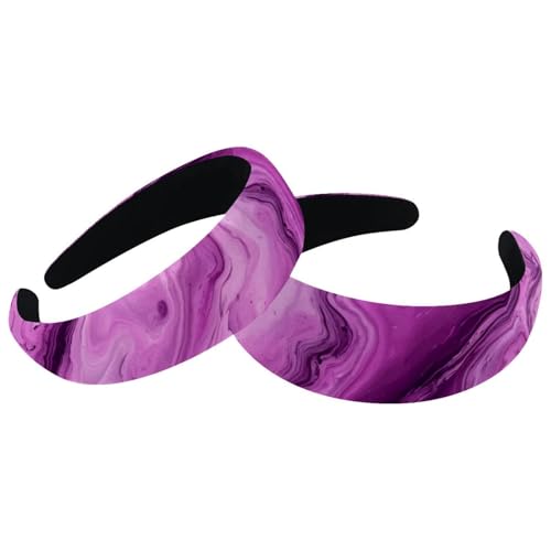 RODAILYCAY Gepolsterte Stirnbänder, violettes Marmor-Texturmuster, modisch, dick, breit, Samt-Haarreifen, Stirnbänder für Damen und Mädchen, Haar-Accessoires, 2 Stück von RODAILYCAY