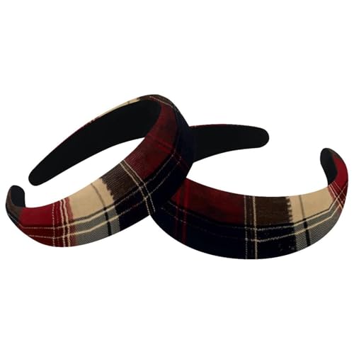 RODAILYCAY Gepolsterte Stirnbänder mit Karomuster, modisch, dick, breit, Samt-Haarreifen, Stirnbänder für Damen und Mädchen, Haar-Accessoires, 2 Stück von RODAILYCAY