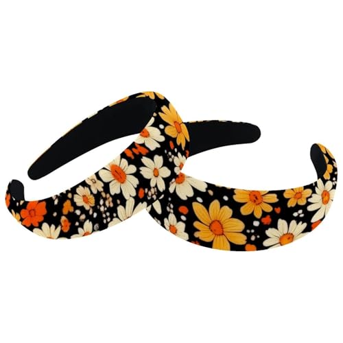 RODAILYCAY Gepolsterte Stirnbänder mit kleinem Blumenmuster, modisch, dick, breit, Samt-Haarreifen, Stirnbänder für Damen und Mädchen, Haar-Accessoires, 2 Stück von RODAILYCAY