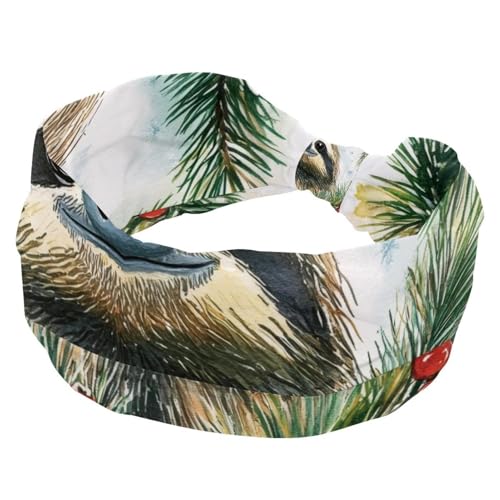 RODAILYCAY Haarbänder für Damen, dehnbar, breite Stirnbänder, modische Turban-Stirnbänder, niedliches Weihnachts-Faultier im Kranz, Yoga, Workout, Schweißband, Kopfwickel, Haar-Zubehör von RODAILYCAY